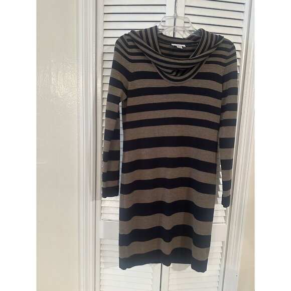 Ann Taylor Loft Merino Wool Blend Cowl Neck Sweater Dress Size MP Black Brown - Picture 1 of 6